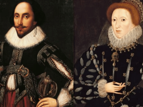 Portraits of Shakespeare and Queen Elizabeth I.